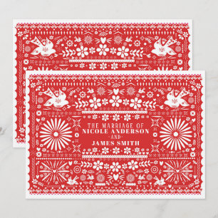 Invitación Papel de Boda Rojo y Blanco Picado Mexicano