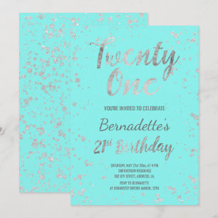Invitación Papel de confeti plateado falso salpicado verde az