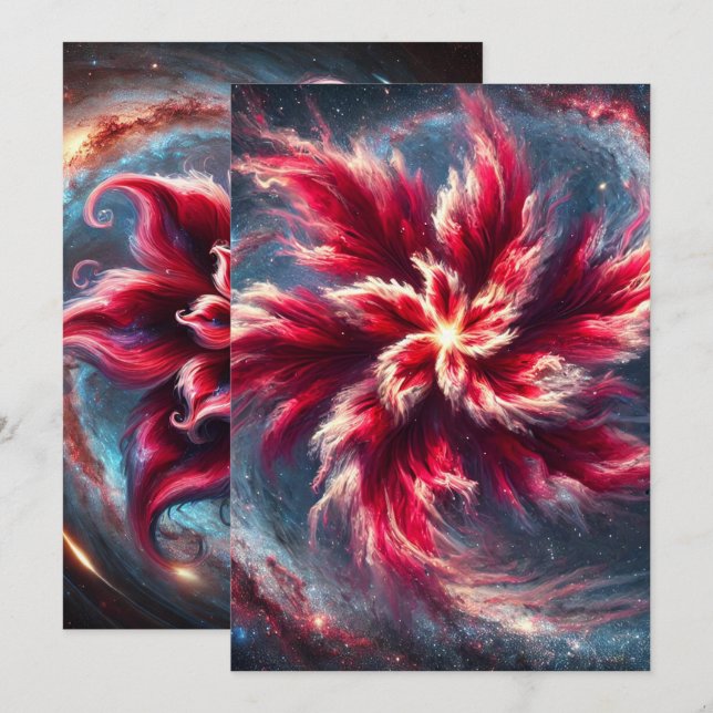 Invitación Papel de cuadernillo de poinsettia de galaxia impr (Anverso / Reverso)