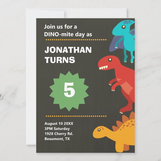 Invitación Papel de cumpleaños de Dinosaur (Anverso)