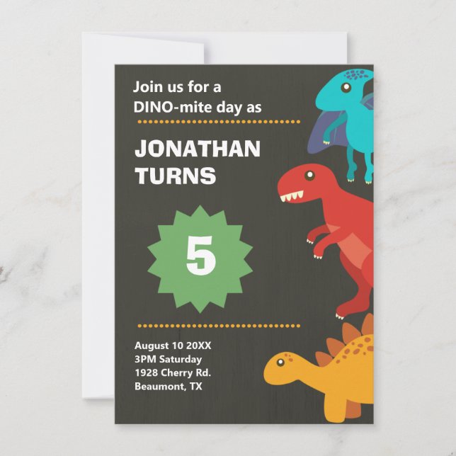 Invitación Papel de cumpleaños de Dinosaur (Anverso)