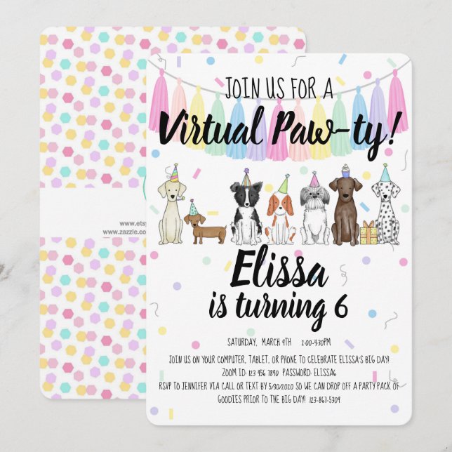 Invitación Papel de cumpleaños del Chica del perro del cachor (Anverso / Reverso)