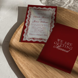 Invitación Papel de encaje Borgoña Dinero Antiguo Doily Boda