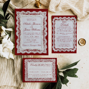 Invitación Papel de encaje Borgoña Dinero Antiguo Doily Foto 