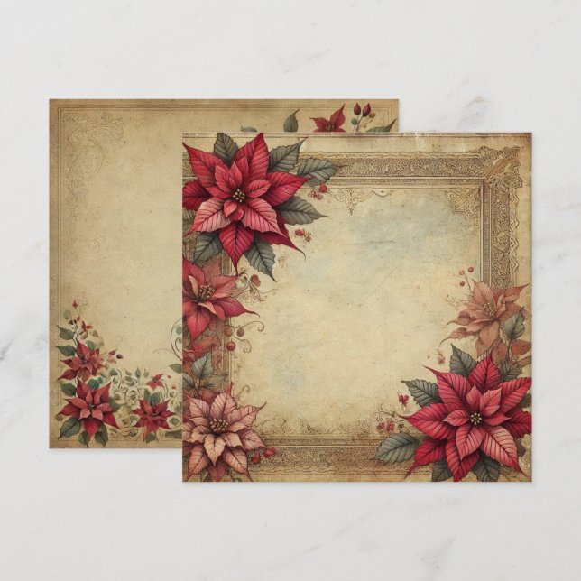 Invitación Papel de época imprimible Poinsettia Frame Scrapbo (Anverso / Reverso)