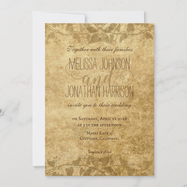 Invitación Papel de época Vines Typografía Boda Rústico (Anverso)