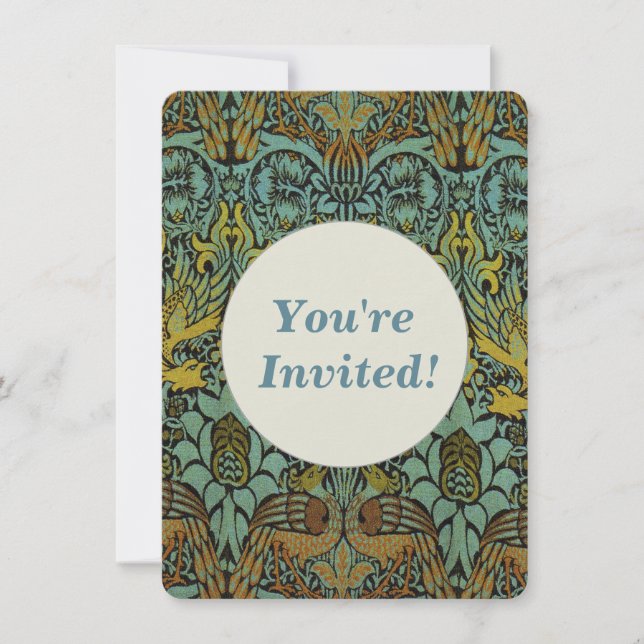 Invitación Papel de escritorio de William Morris Peacock Drag (Anverso)