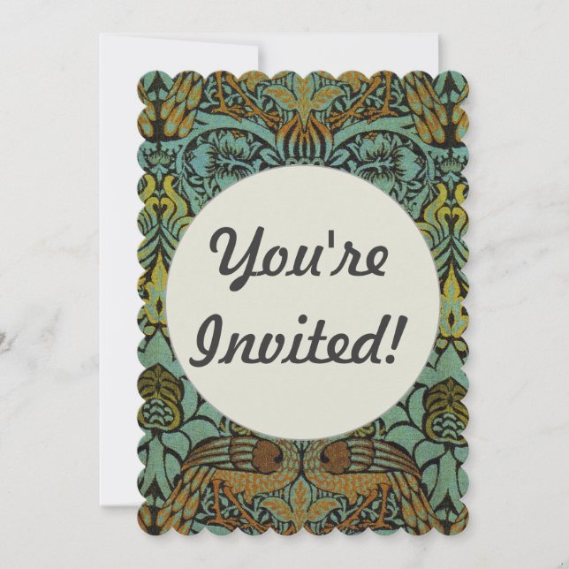 Invitación Papel de escritorio de William Morris Peacock Drag (Anverso)