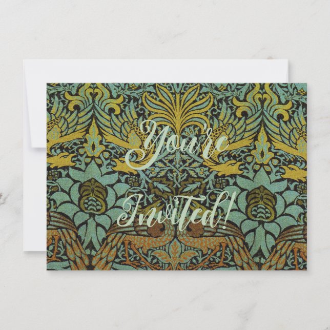 Invitación Papel de escritorio de William Morris Peacock Drag (Anverso)