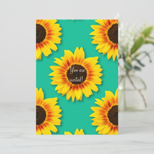 Invitación Papel de fiesta floral de girasoles personalizado  (Anverso de pie)