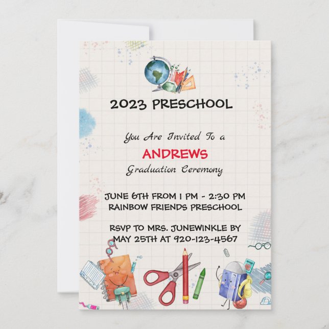 Invitación Papel de gráfico de graduación de Prek (Anverso)