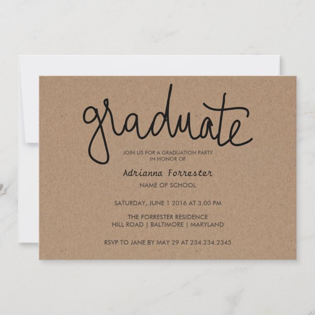 Invitación Papel de Kraft rústico para tipografía graduada (Anverso)