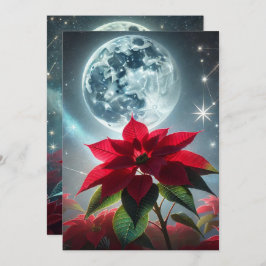 Invitación Papel de minigráfico de poinsettia con luz de luna