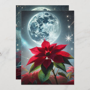 Invitación Papel de minigráfico de poinsettia con luz de luna