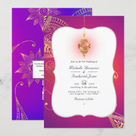 Invitación Papel de oro árabe Bollywood Código QR RSVP Boda