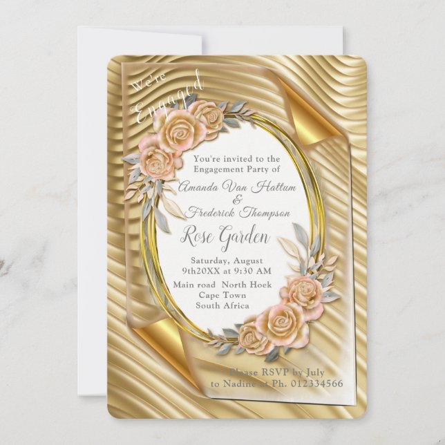 Invitación Papel de oro con Rosas elegantes (Anverso)