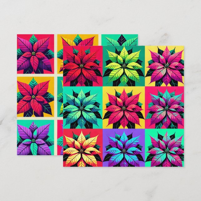 Invitación Papel de papeleta de papel gráfico de poinsettia e (Anverso / Reverso)