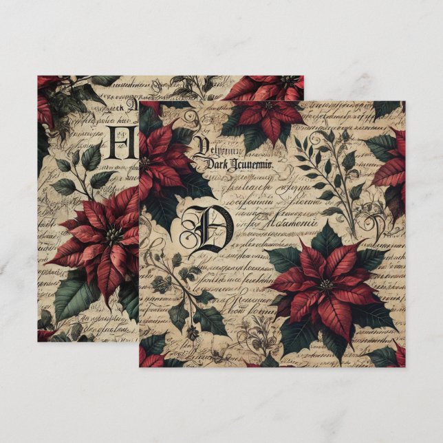 Invitación Papel de pergamino de Poinsettia de la Academia Os (Anverso / Reverso)