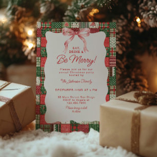 Invitación Papel de Scrapbook de Navidad Lazo Ondulado Fiesta