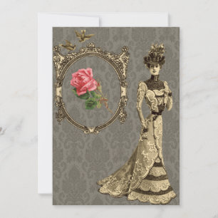 Invitación Papel De Tela Victoriano Y Dama
