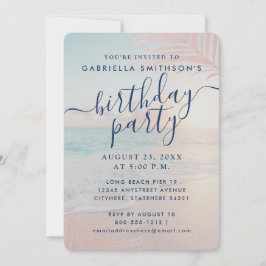 Invitación Papel de verano de cumpleaños rosado en la playa t