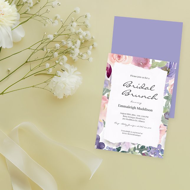 Invitación Papel desgarrado Lilac Floral acuarelas Bridal Bru (Subido por el creador)