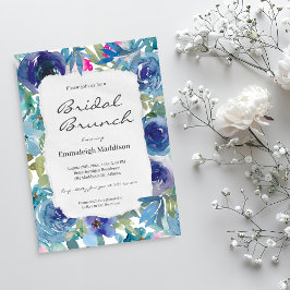 Invitación Papel desgarrado Sirena Azul Floral Bridal Brunch