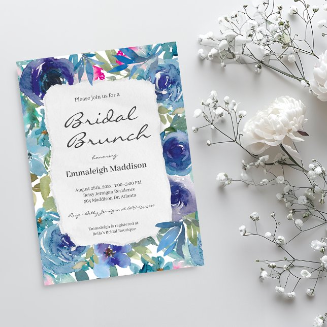Invitación Papel desgarrado Sirena Azul Floral Bridal Brunch (Subido por el creador)