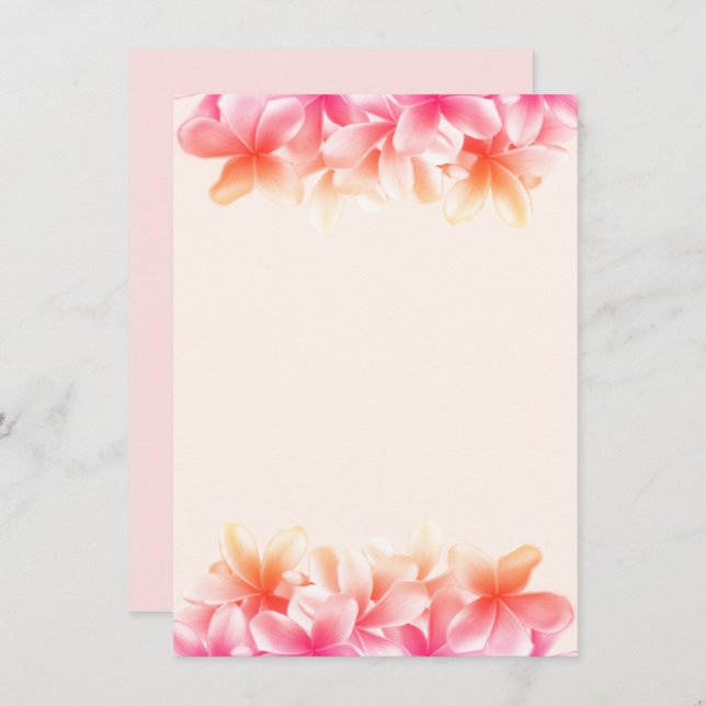 Invitación Papel en blanco para las flores de Plumeria rosa (Anverso / Reverso)