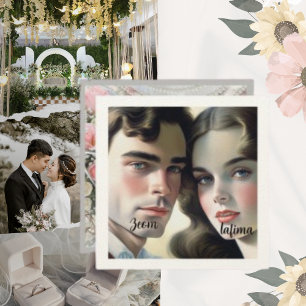 Invitación Papel felino Vintage Foto Flor rosa Guardar fecha