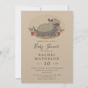 Invitación Papel kraft lindo hippo bebé hippo ducha bebé