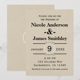 Invitación Papel Kraft Marrón Rústico Boda Minimalista