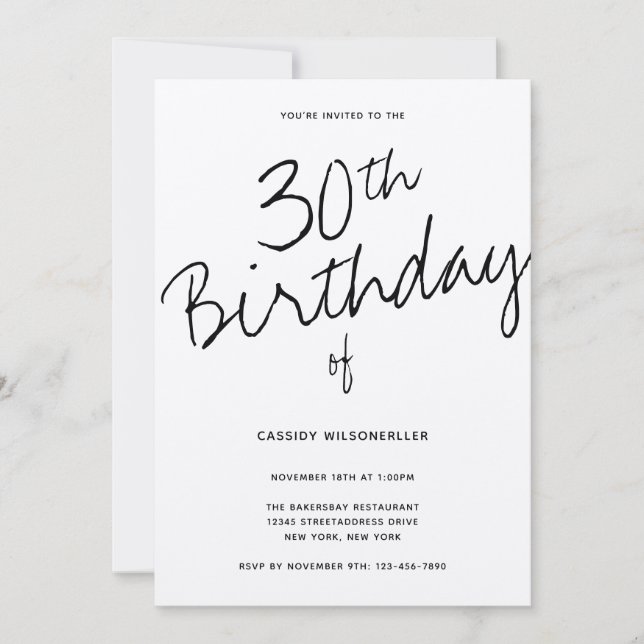 Invitación Papel Kraft minimalista 30 cumpleaños (Anverso)