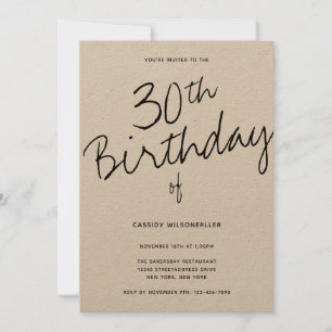 Invitación Papel Kraft minimalista 30 cumpleaños