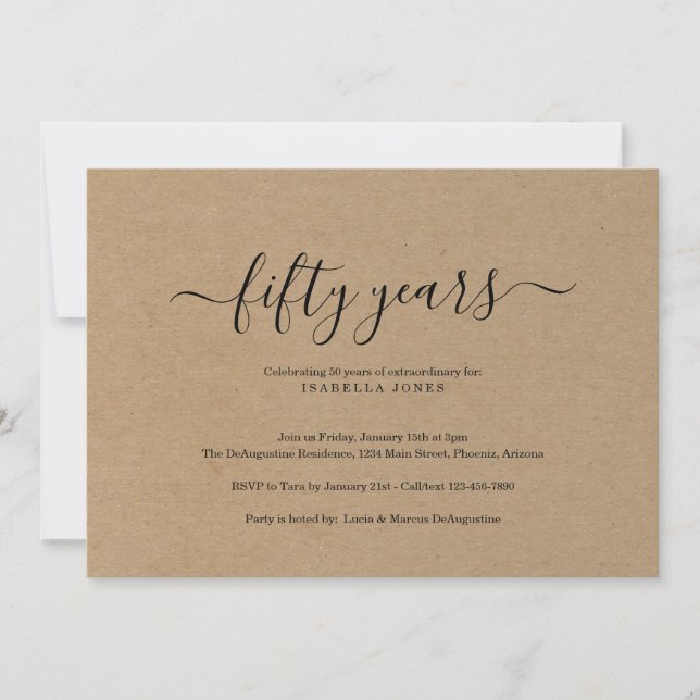 Invitación Papel Kraft para la fiesta de cumpleaños de adulto (Anverso)