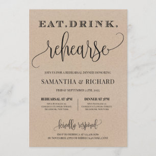 Invitación Papel kraft rústico come bebidas ensayo ensayo ens