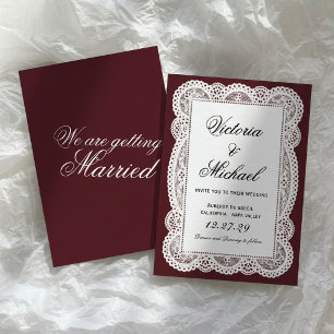 Invitación Papel Lace Blanco Vintage Chic Romántico Rojo Boda