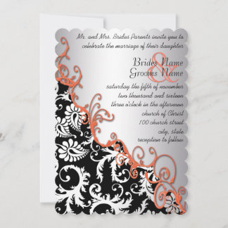Invitación Papel marrón rústico Damask Tangerine Swirls