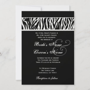 Invitación Papel metálico Boda de cebra negra y blanca