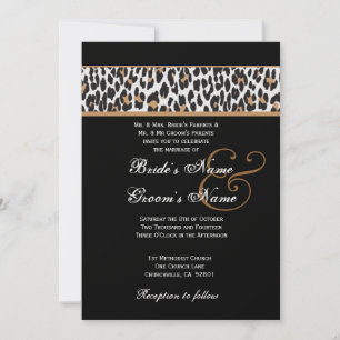 Invitación Papel metálico Boda Leopardo Blanco y Negro