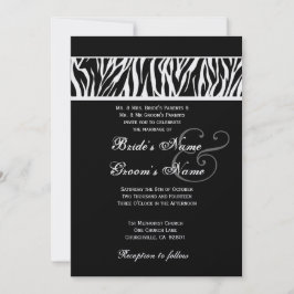 Invitación Papel metálico Boda negro y blanco cebra