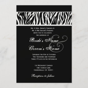 Invitación Papel metálico Boda negro y blanco cebra
