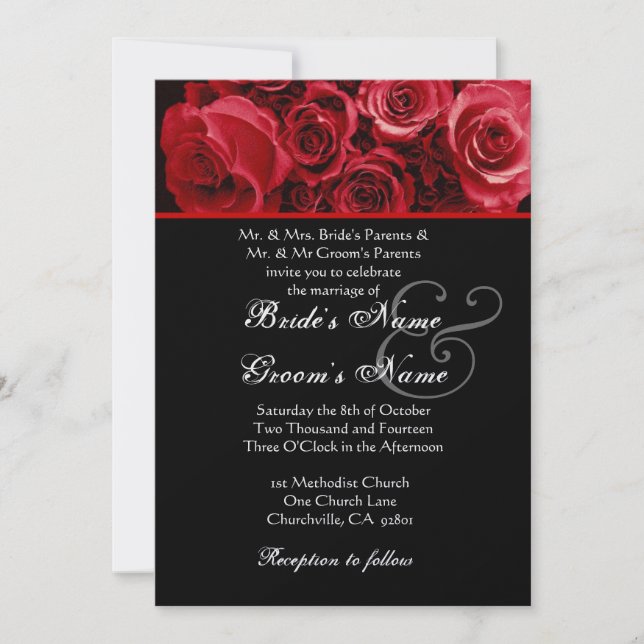 Invitación Papel metálico Boda Rosa Negro (Anverso)