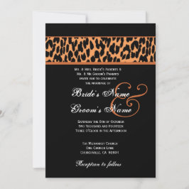 Invitación Papel metálico de Naranja y Boda de leopardo negro