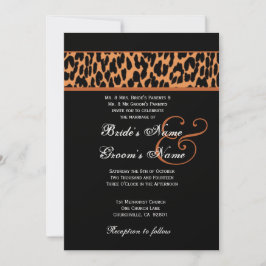 Invitación Papel metálico de Naranja y Boda de leopardo negro