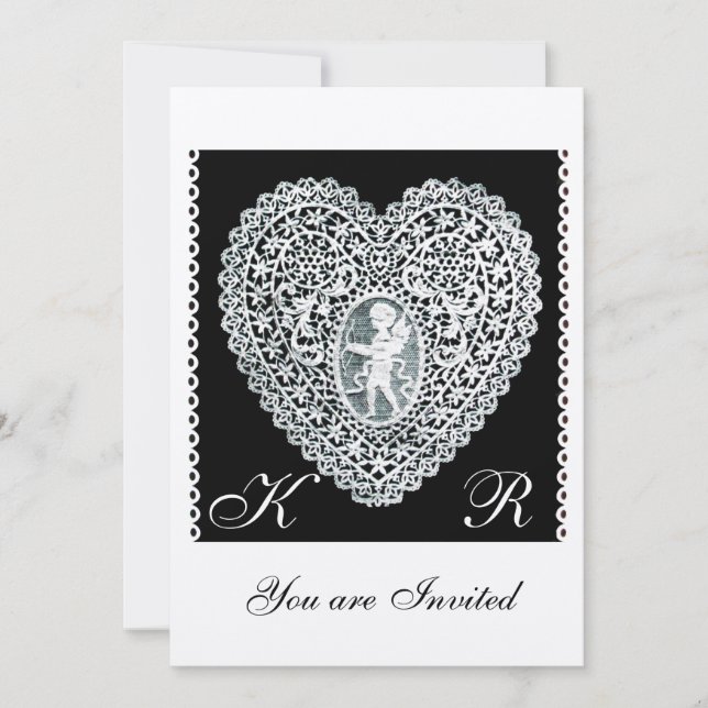Invitación Papel metálico de oro CUPID LACE HEART MONOGRAM (Anverso)