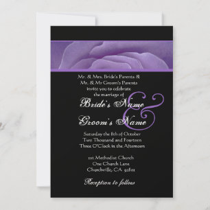Invitación Papel metálico morado de Petales Rosas negro Boda