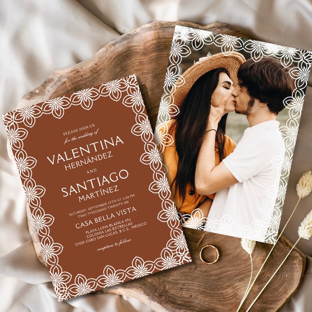 Invitación Papel mexicano Picado Terracotta Foto Boho Boda (Subido por el creador)