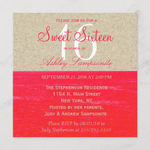 Invitación Papel neón rosa y moreno, palmeras tropicales y pl