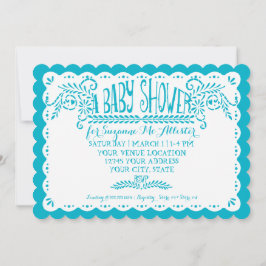 Invitación Papel Picado Bebé Ducha Fiesta Azul Rosa
